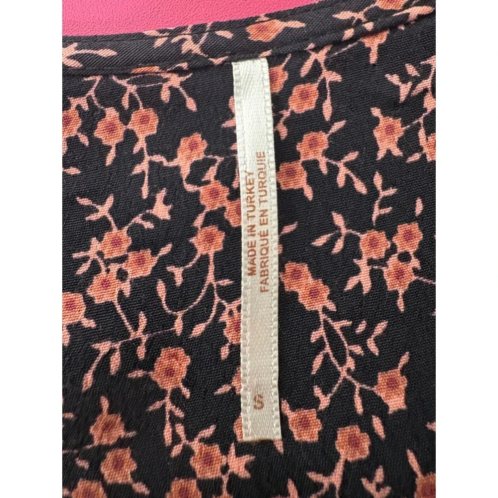 FREE PEOPLE Womens Black Floral Tie Front Mini Dress Sz S Boho Romantic Girly